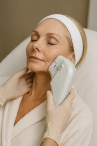 Woman receiving HIFU non surgical facelift treatment Bury