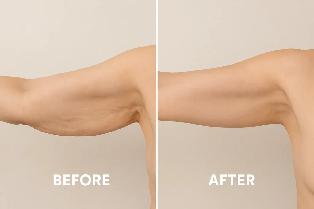 Picture of LA LIPO Bury before and after results of skin tightening treatment on the upper arms.